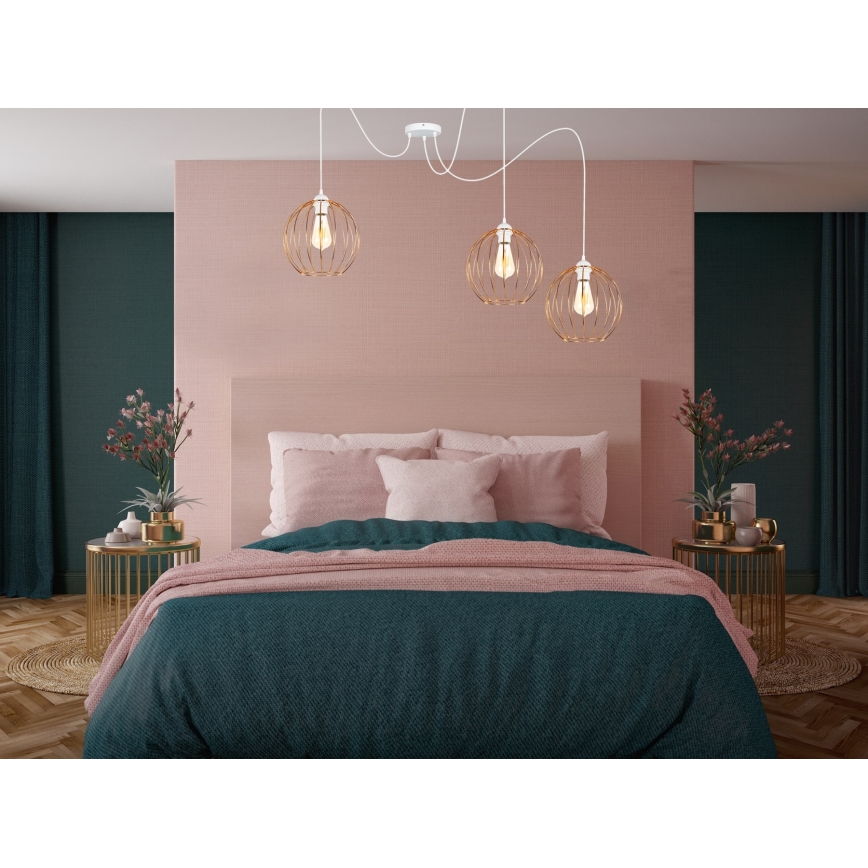 Hanglamp aan een koord MATT 3xE27/60W/230V spin wit/koper