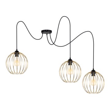 Hanglamp aan een koord MATT 3xE27/60W/230V spin zwart/goud