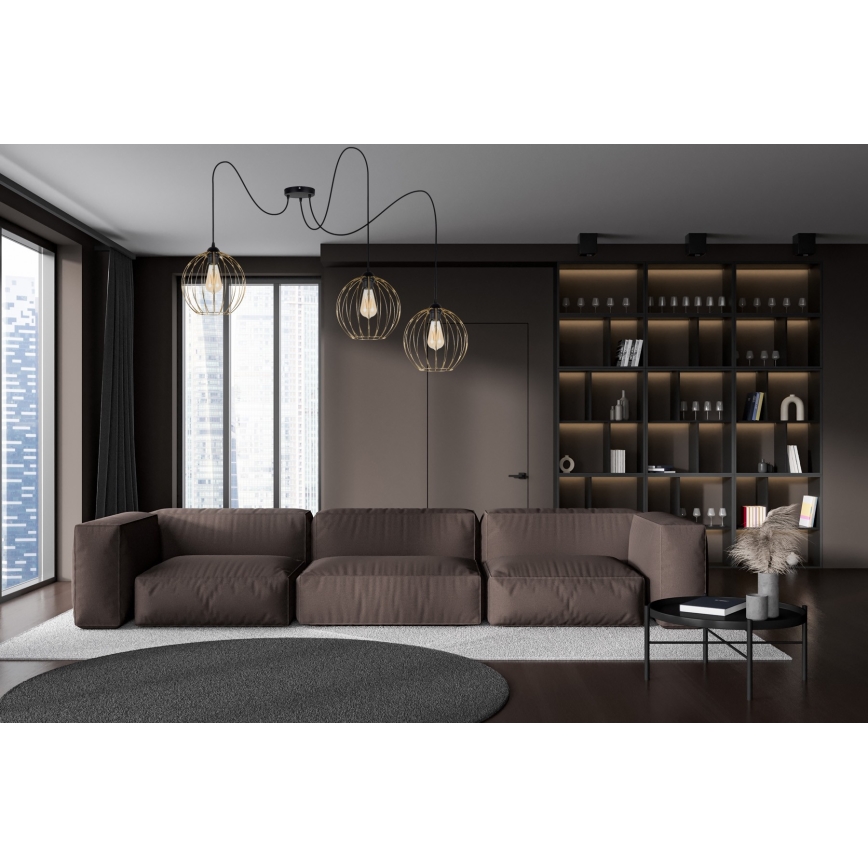 Hanglamp aan een koord MATT 3xE27/60W/230V spin zwart/goud