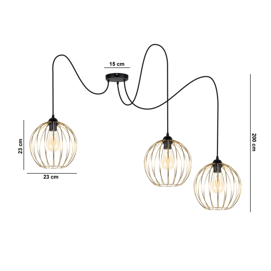 Hanglamp aan een koord MATT 3xE27/60W/230V spin zwart/goud