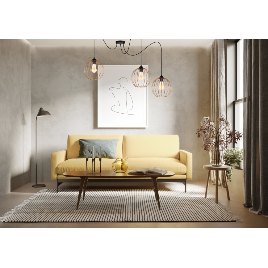 Hanglamp aan een koord MATT 3xE27/60W/230V spin zwart/koper