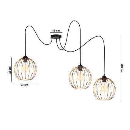 Hanglamp aan een koord MATT 3xE27/60W/230V spin zwart/koper