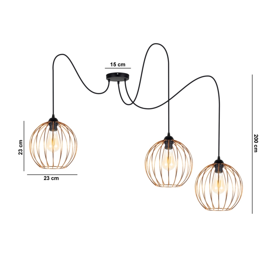 Hanglamp aan een koord MATT 3xE27/60W/230V spin zwart/koper