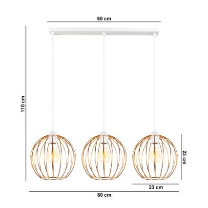 Hanglamp aan een koord MATT 3xE27/60W/230V wit/koper