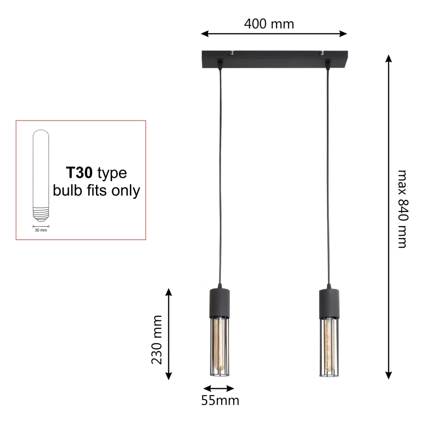 Hanglamp aan een koord MELODY 2xE27/15W/230V zwart