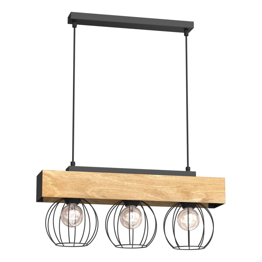 Hanglamp aan een koord MENTON 3xE27/15W/230V zwart/bruin/eiken