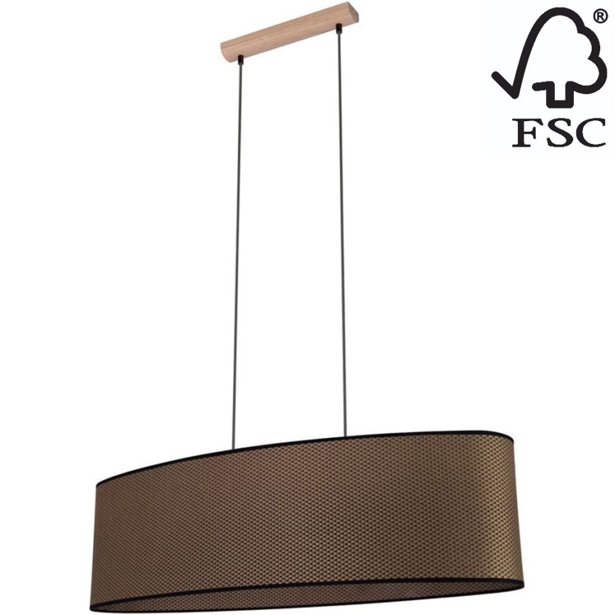 Hanglamp aan een koord MERCEDES 2xE27/40W/230V bruin/eiken – FSC gecertificeerd