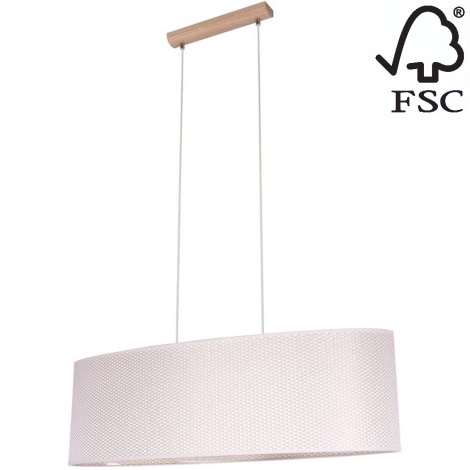 Hanglamp aan een koord MERCEDES 2xE27/40W/230V crème/eiken – FSC gecertificeerd