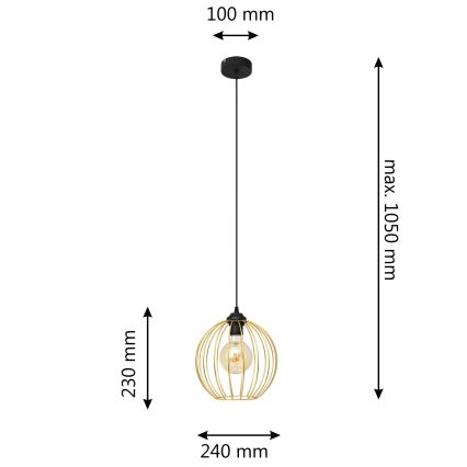 Hanglamp aan een koord MERCURE 1xE27/15W/230V goud/zwart