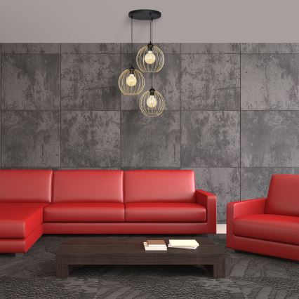 Hanglamp aan een koord MERCURE 3xE27/15W/230V goud/zwart