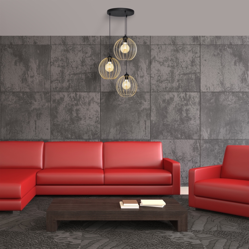 Hanglamp aan een koord MERCURE 3xE27/15W/230V goud/zwart