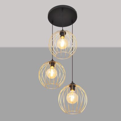 Hanglamp aan een koord MERCURE 3xE27/15W/230V goud/zwart