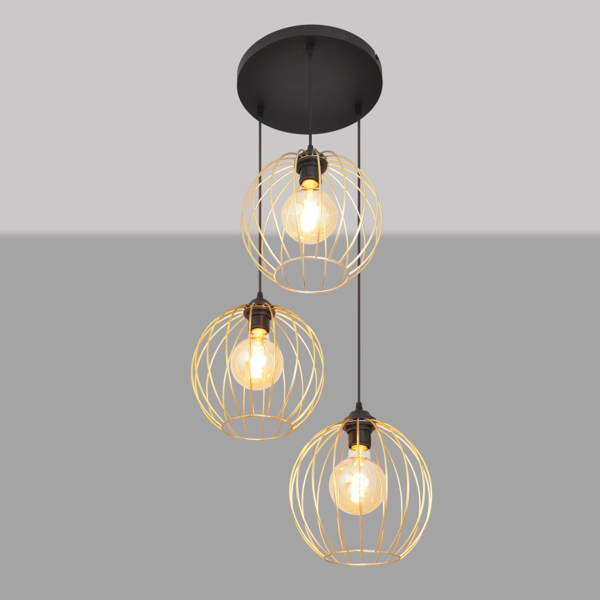 Hanglamp aan een koord MERCURE 3xE27/15W/230V goud/zwart