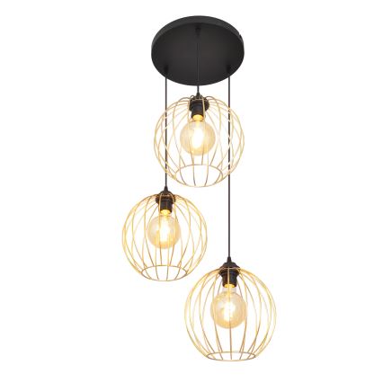 Hanglamp aan een koord MERCURE 3xE27/15W/230V goud/zwart