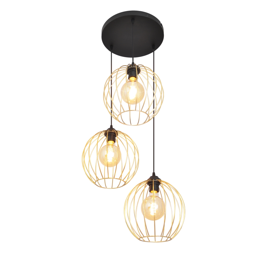 Hanglamp aan een koord MERCURE 3xE27/15W/230V goud/zwart
