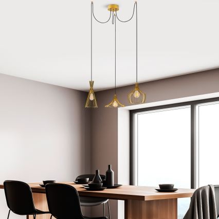 Hanglamp aan een koord MEZOPOTAMYA 3xE27/40W/230V spin goud