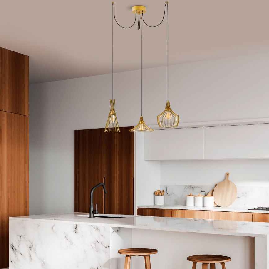 Hanglamp aan een koord MEZOPOTAMYA 3xE27/40W/230V spin goud