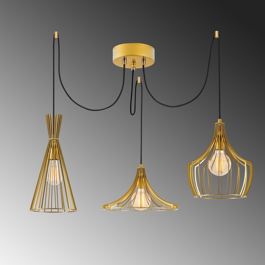 Hanglamp aan een koord MEZOPOTAMYA 3xE27/40W/230V spin goud