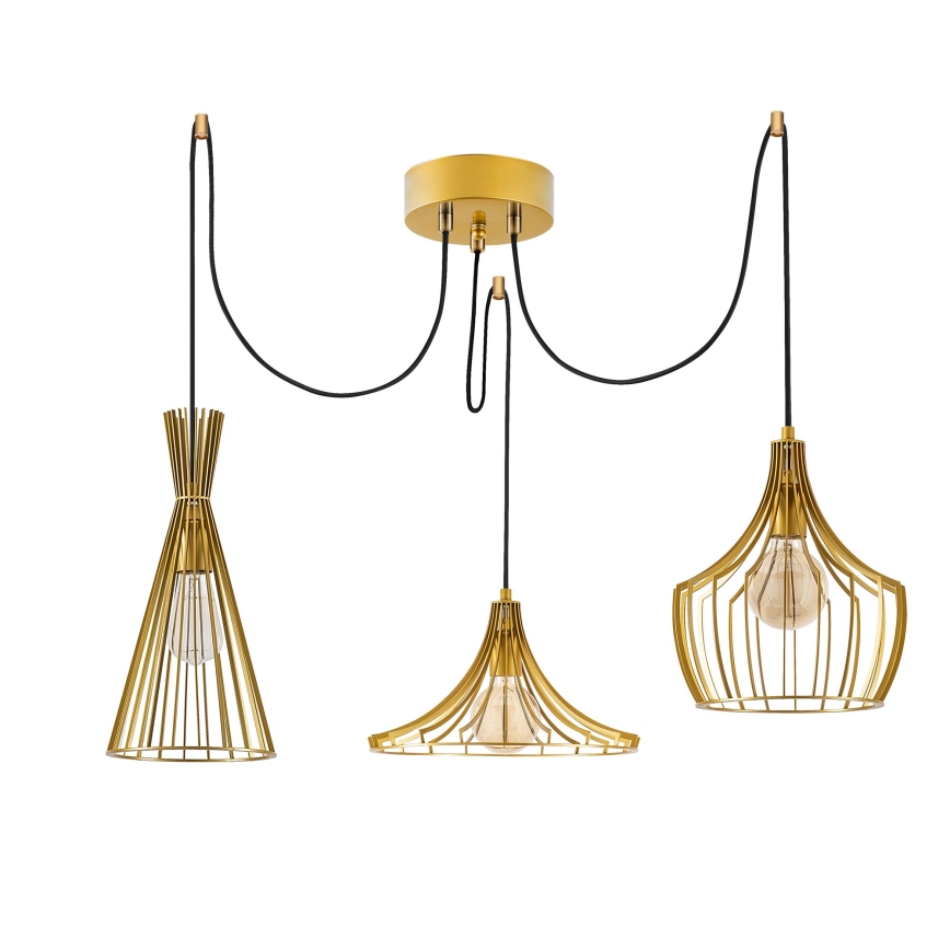 Hanglamp aan een koord MEZOPOTAMYA 3xE27/40W/230V spin goud