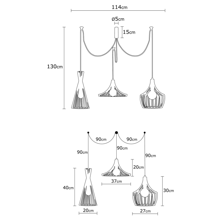 Hanglamp aan een koord MEZOPOTAMYA 3xE27/40W/230V spin goud