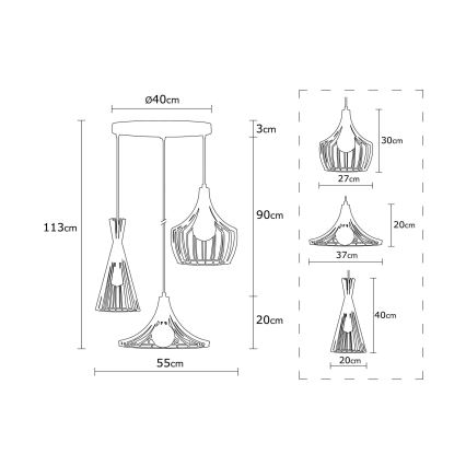 Hanglamp aan een koord MEZOPOTAMYA 3xE27/40W/230V zwart