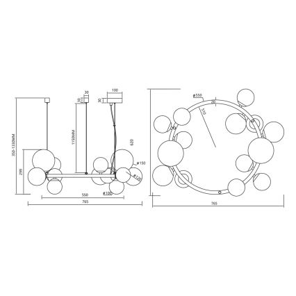 Hanglamp aan een koord MILA 14xG9/9W/230V zwart/grijs