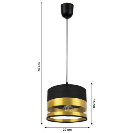 Hanglamp aan een koord MILO 1xE27/60W/230V goud/zwart