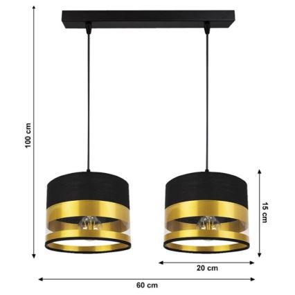 Hanglamp aan een koord MILO 2xE27/60W/230V goud/zwart