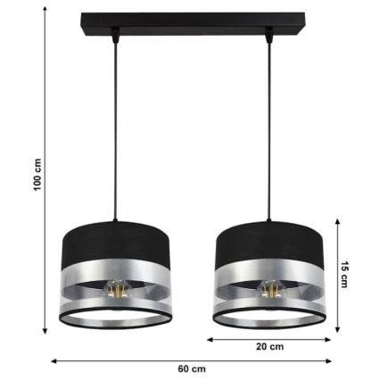 Hanglamp aan een koord MILO 2xE27/60W/230V zilver/zwart