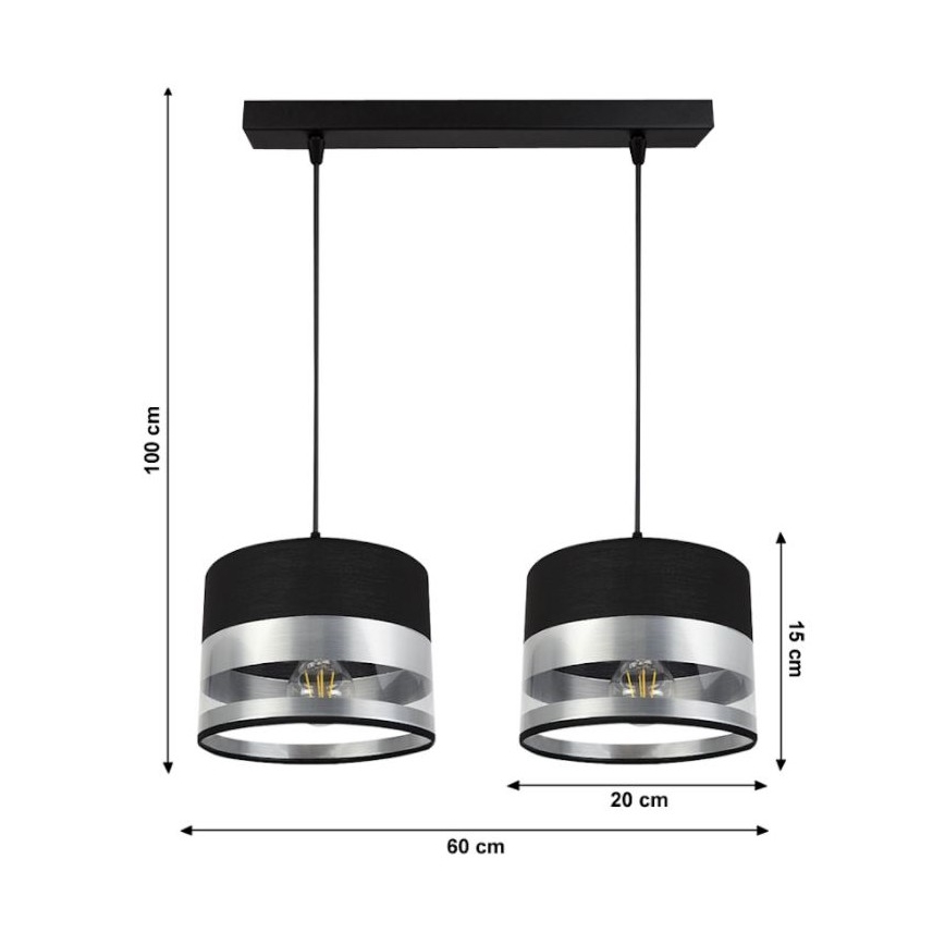 Hanglamp aan een koord MILO 2xE27/60W/230V zilver/zwart