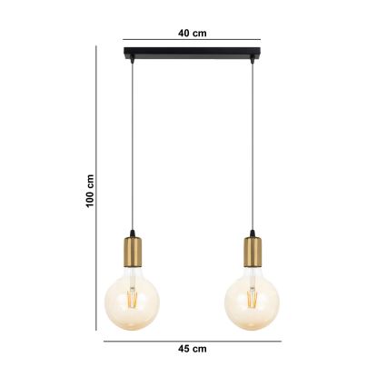 Hanglamp aan een koord MIROS 2xE27/60W/230V zwart/gouden