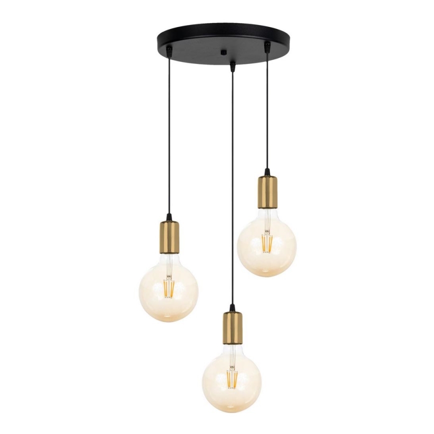 Hanglamp aan een koord MIROS 3xE27/60W/230V rond zwart/gouden