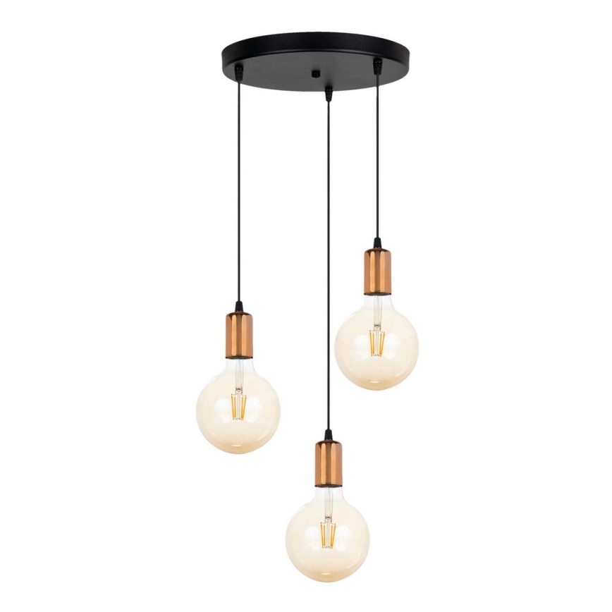 Hanglamp aan een koord MIROS 3xE27/60W/230V rond zwart/koper