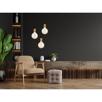 Hanglamp aan een koord MIROS 3xE27/60W/230V rond zwart/koper