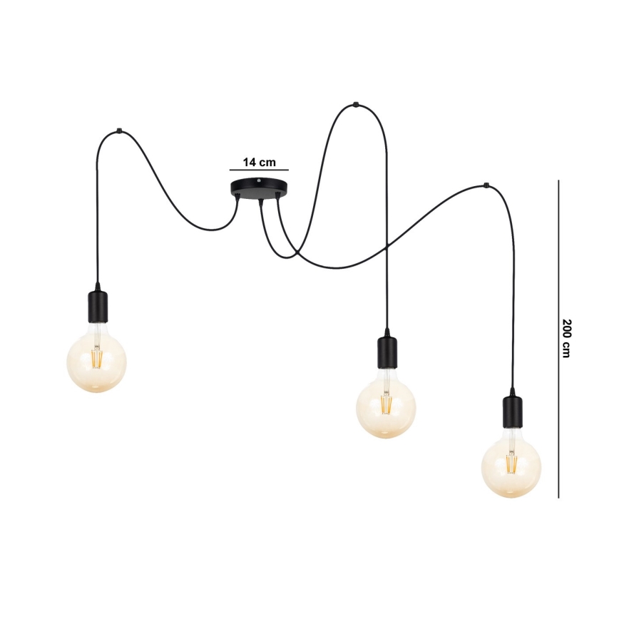 Hanglamp aan een koord MIROS 3xE27/60W/230V spin zwart
