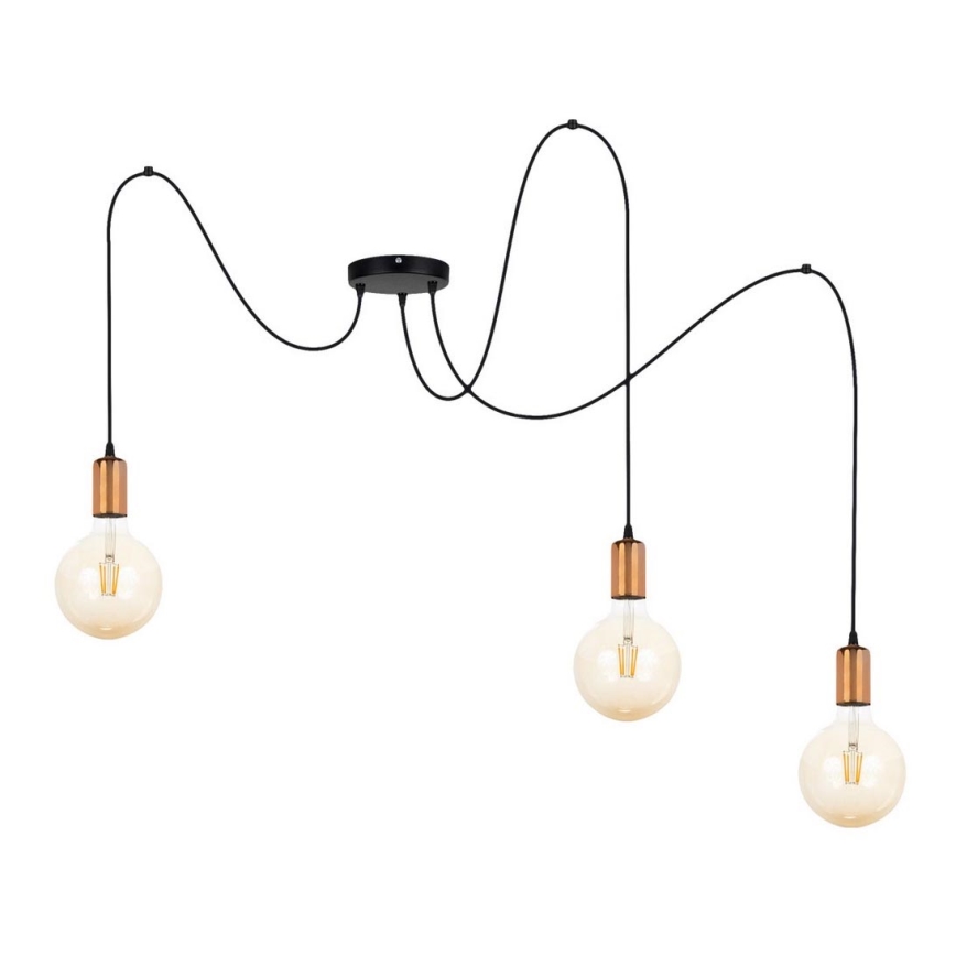 Hanglamp aan een koord MIROS 3xE27/60W/230V spin zwart/koper