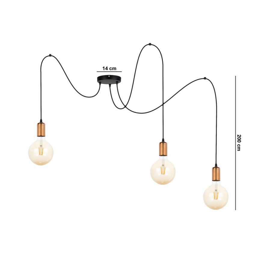 Hanglamp aan een koord MIROS 3xE27/60W/230V spin zwart/koper