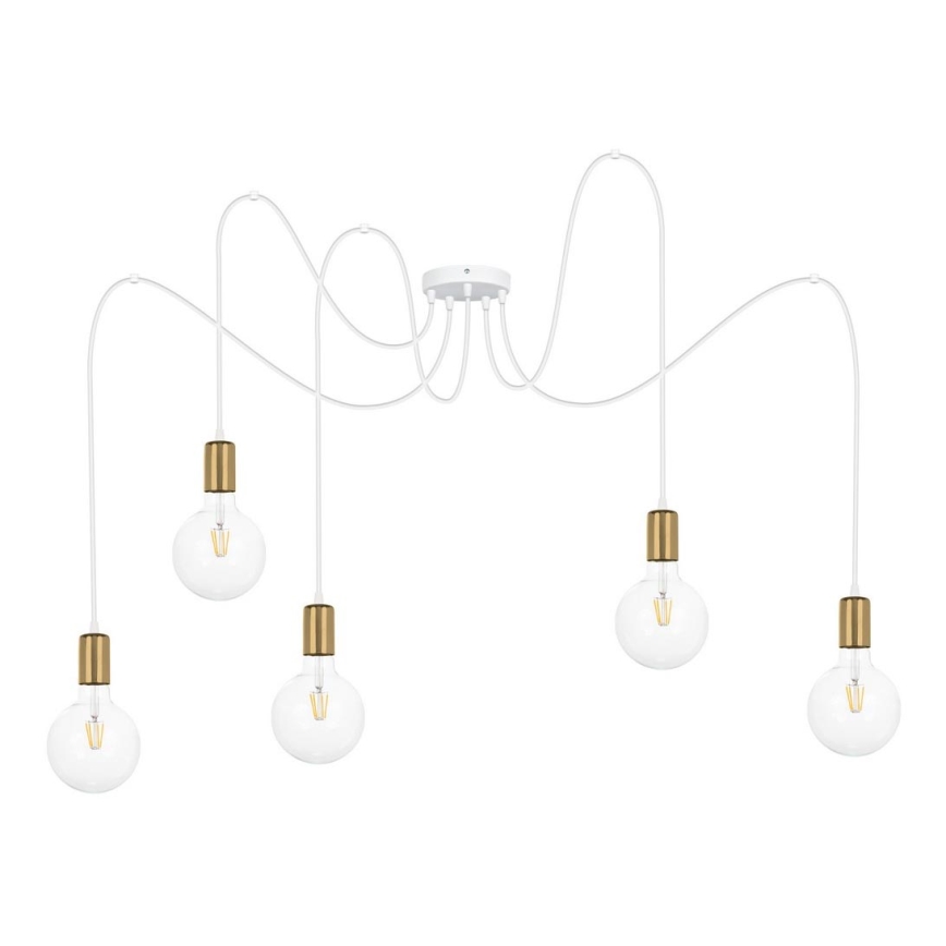 Hanglamp aan een koord MIROS 5xE27/60W/230V spin wit/goud