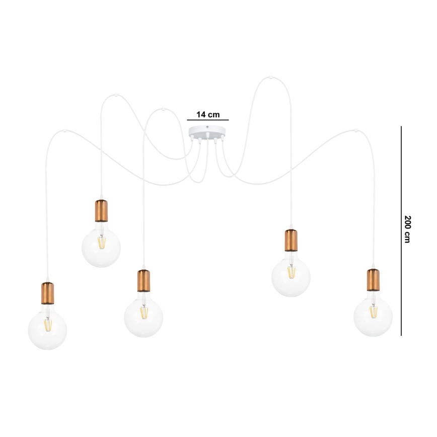 Hanglamp aan een koord MIROS 5xE27/60W/230V spin wit/koper