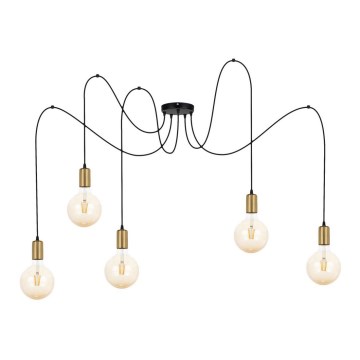 Hanglamp aan een koord MIROS 5xE27/60W/230V spin zwart/goud
