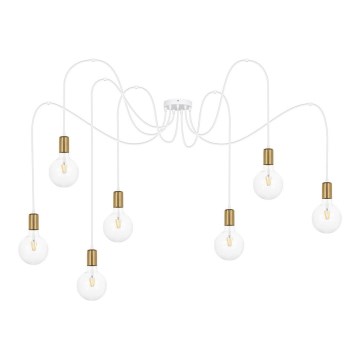 Hanglamp aan een koord MIROS 7xE27/60W/230V spin wit/goud
