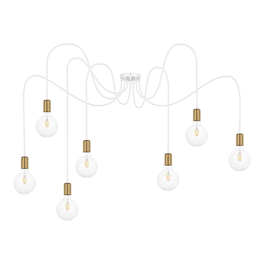 Hanglamp aan een koord MIROS 7xE27/60W/230V spin wit/goud
