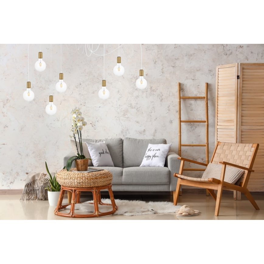 Hanglamp aan een koord MIROS 7xE27/60W/230V spin wit/goud