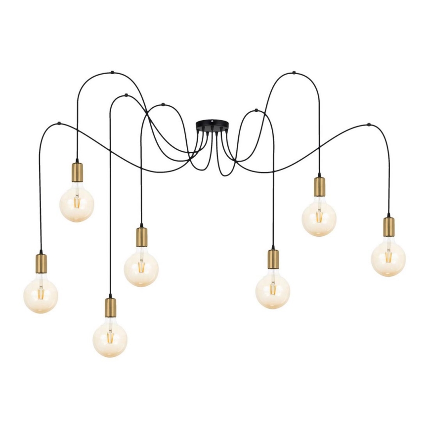 Hanglamp aan een koord MIROS 7xE27/60W/230V spin zwart/goud