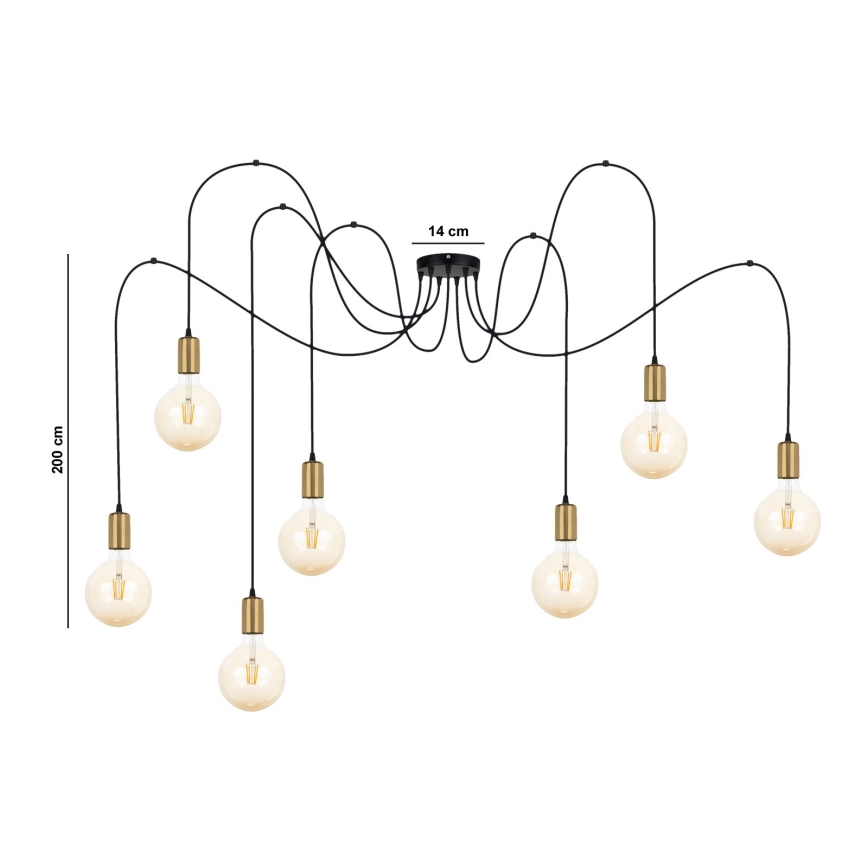 Hanglamp aan een koord MIROS 7xE27/60W/230V spin zwart/goud
