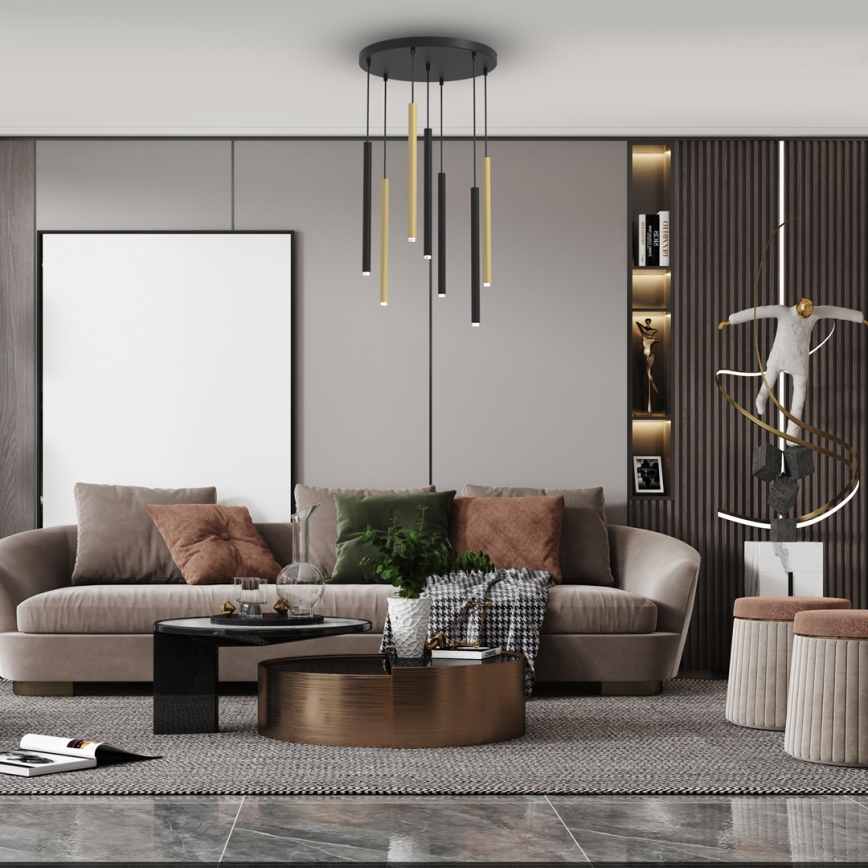 Hanglamp aan een koord MONZA 7xG9/8W/230V zwart/goud