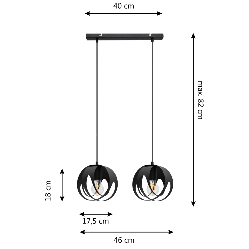 Hanglamp aan een koord MOONLIGHT 2xE27/15W/230V zwart
