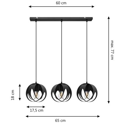 Hanglamp aan een koord MOONLIGHT 3xE27/15W/230V zwart