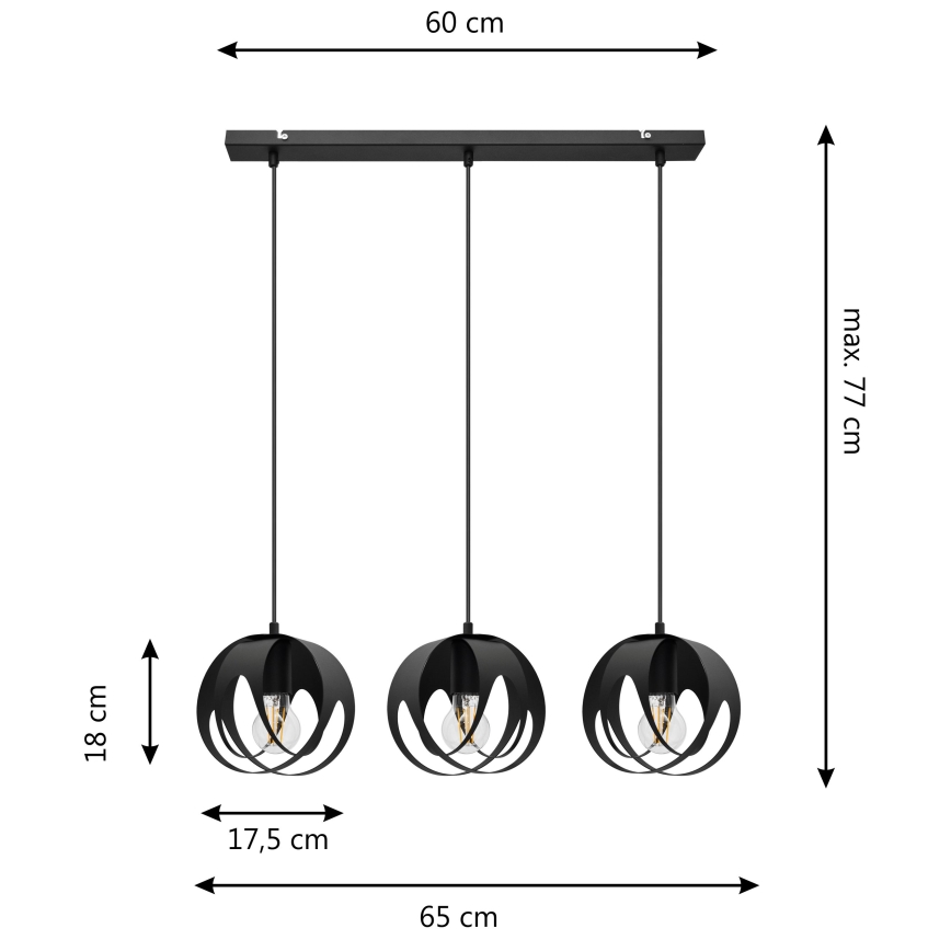 Hanglamp aan een koord MOONLIGHT 3xE27/15W/230V zwart