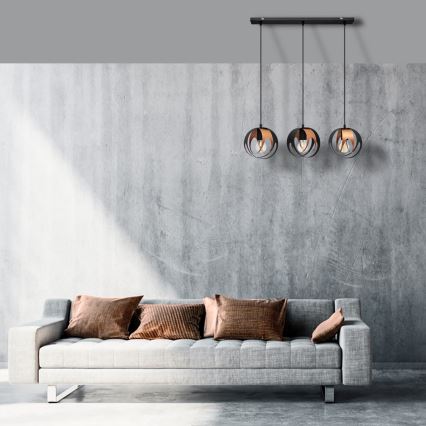 Hanglamp aan een koord MOONLIGHT 3xE27/15W/230V zwart/koper